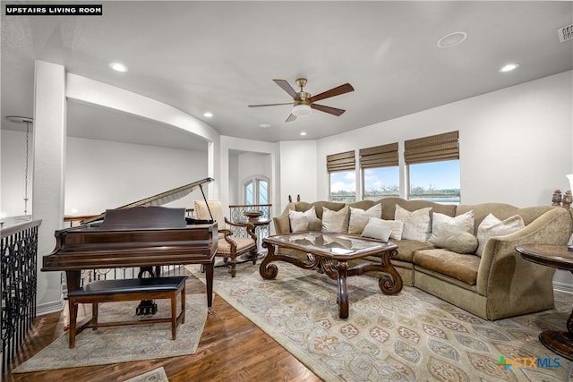 111 Western Oaks, New Braunfels, TX 78132 - living room featuring wood finished floors, ceiling fan, and recessed lighting