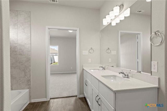 1211 N Teychas Dr, Kyle, TX 78640 - full bathroom with visible vents, a sink, and wood finished floors