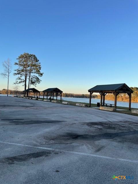 view of street with a water view