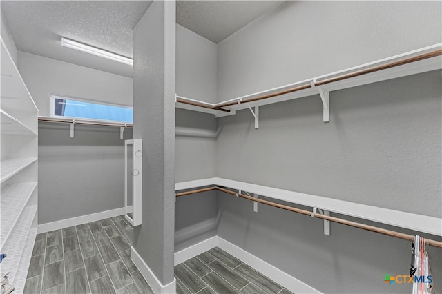 walk in closet with hardwood / wood-style flooring