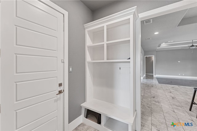 mudroom with ceiling fan