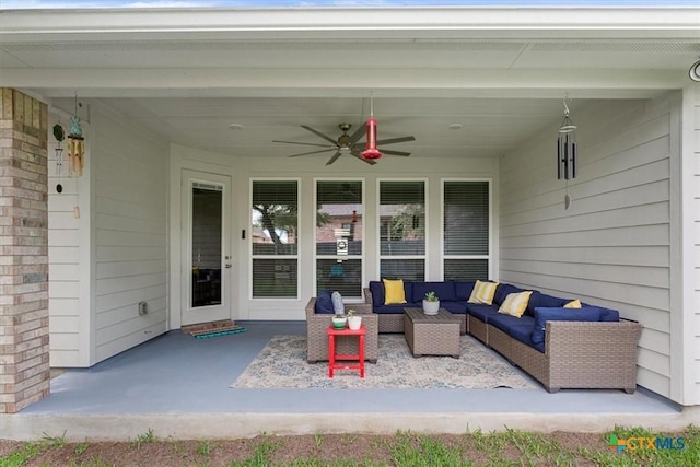 1330 Logan Blvd, Salado, TX 76571 - view of patio with an outdoor hangout area and a ceiling fan