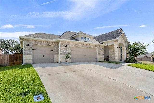 1330 Logan Blvd, Salado, TX 76571 - french country home with concrete driveway, a garage, roof with shingles, and stone siding