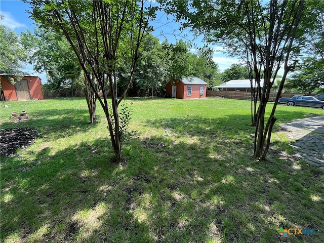 view of yard with a storage shed