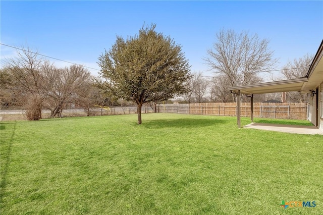 view of yard with a fenced backyard