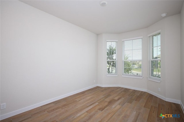 spare room with plenty of natural light, light wood-style flooring, and baseboards