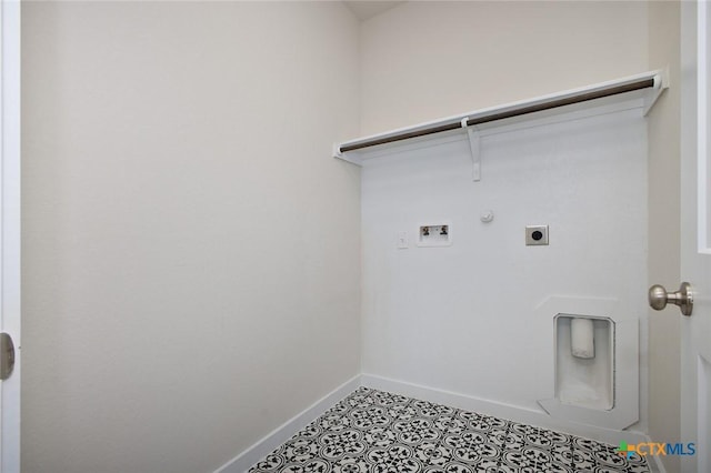 washroom with laundry area, gas dryer hookup, hookup for a washing machine, baseboards, and electric dryer hookup