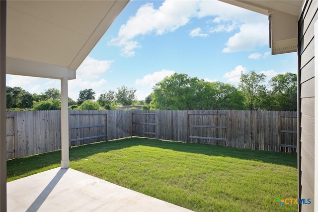 view of yard featuring a fenced backyard and a patio