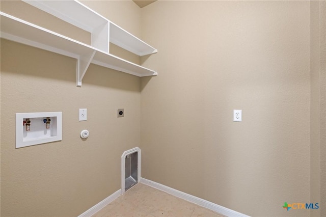 laundry room with electric dryer hookup, washer hookup, baseboards, gas dryer hookup, and laundry area