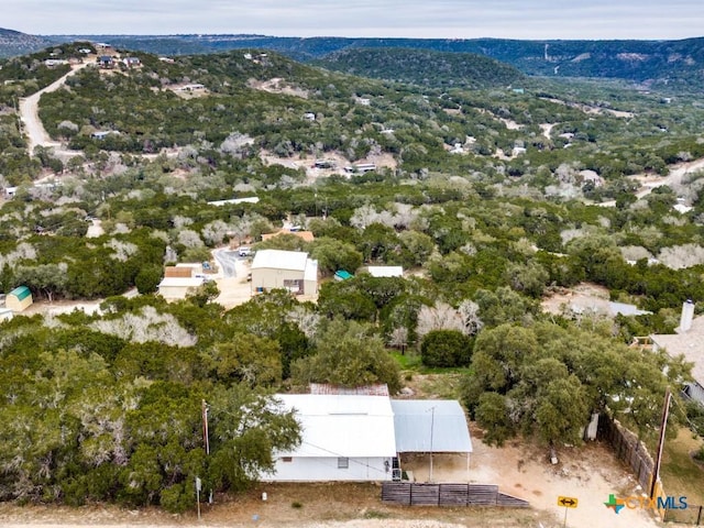 drone / aerial view featuring a mountain view