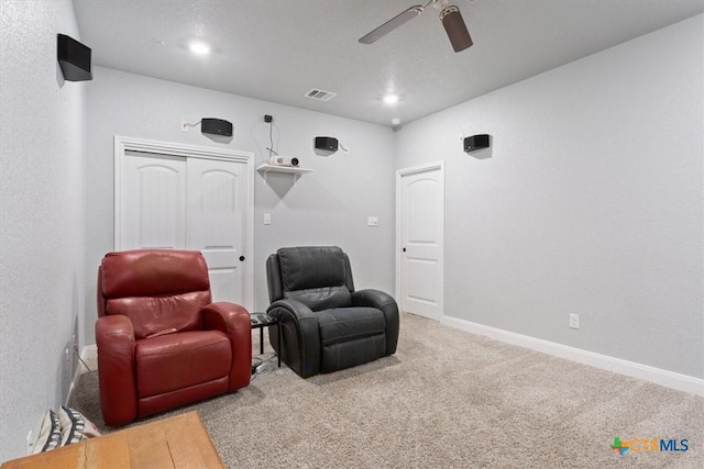 7516 Hardin Dr, Temple, TX 76502 - sitting room with a ceiling fan, carpet, baseboards, and recessed lighting