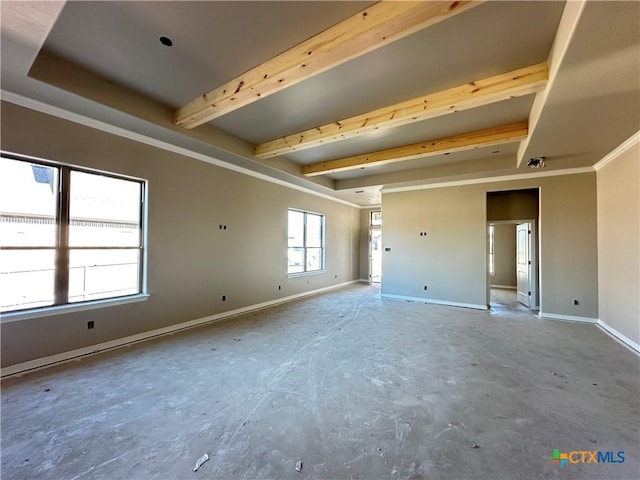 empty room with beam ceiling