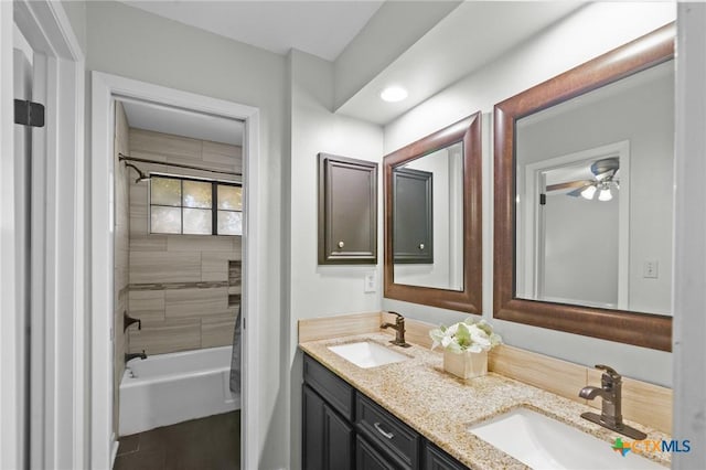 504 Masters Dr, Victoria, TX 77904 - full bath featuring double vanity, shower / bath combination, ceiling fan, and recessed lighting