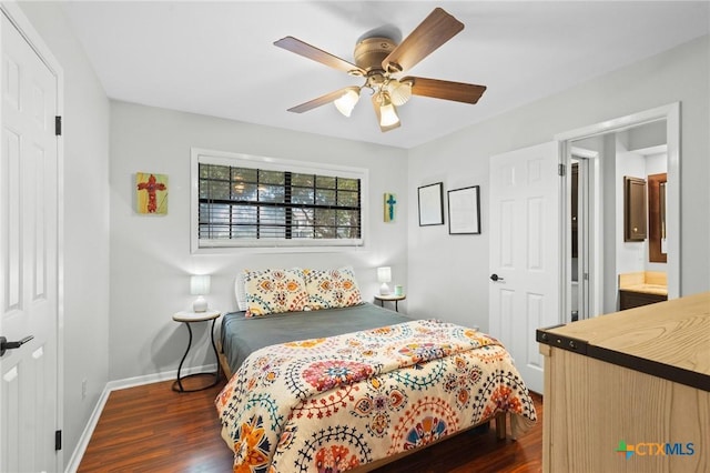 504 Masters Dr, Victoria, TX 77904 - bedroom featuring dark wood-type flooring and ceiling fan