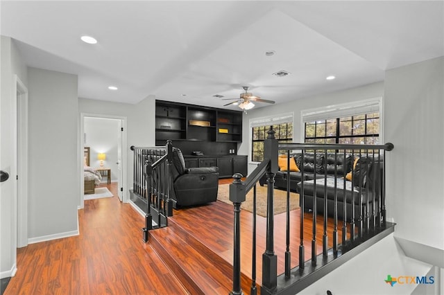 504 Masters Dr, Victoria, TX 77904 - stairway with ceiling fan, wood finished floors, and recessed lighting