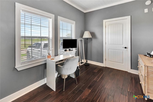 11 Enchanted Ln, Port Lavaca, TX 77979 - office area with dark wood-style flooring and crown molding