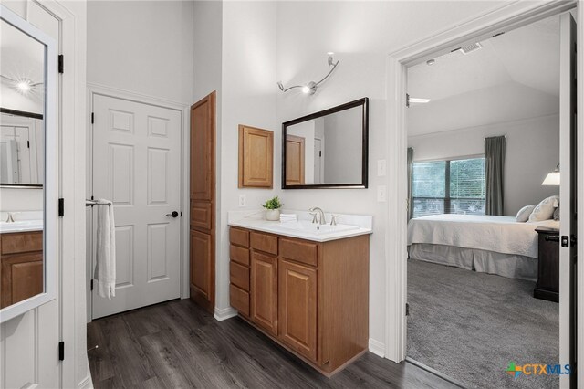 bathroom featuring vanity and wood-type flooring