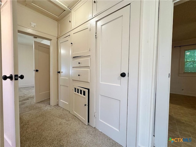 1015 N 3rd St, Temple, TX 76501 - hall featuring light carpet and attic access