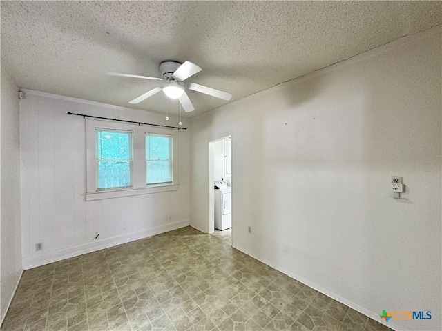 1015 N 3rd St, Temple, TX 76501 - unfurnished room featuring washer / dryer, ceiling fan, tile patterned floors, and a textured ceiling