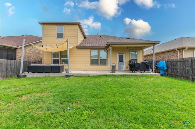 8907 Misty Pine Dr, Temple, TX 76502 - rear view of house with a patio, a fenced backyard, outdoor lounge area, and a shingled roof