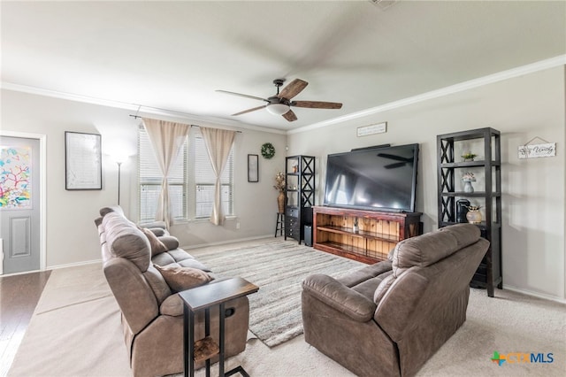 8907 Misty Pine Dr, Temple, TX 76502 - living room with crown molding and ceiling fan