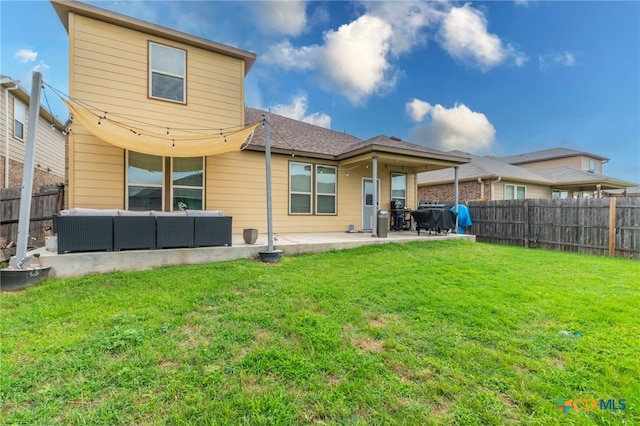 8907 Misty Pine Dr, Temple, TX 76502 - rear view of house featuring outdoor lounge area, a patio, and a fenced backyard