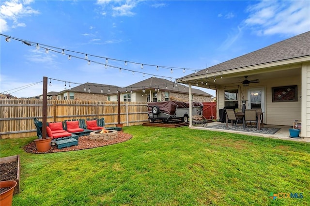 2512 Corradino St, Harker Heights, TX 76548 - view of yard with a fire pit, a patio area, and a ceiling fan