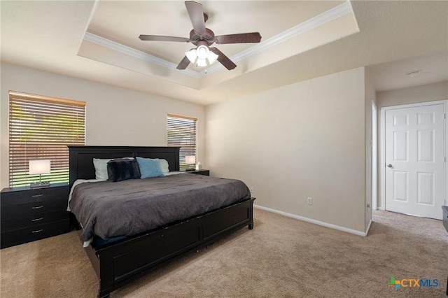 513 Leo Ln, Killeen, TX 76542 - bedroom featuring carpet, baseboards, crown molding, and a raised ceiling