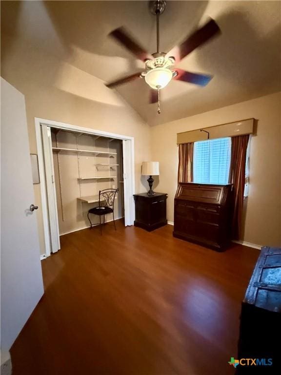 1828 Winchester Dr, Temple, TX 76502 - bedroom with wood finished floors, a ceiling fan, and vaulted ceiling