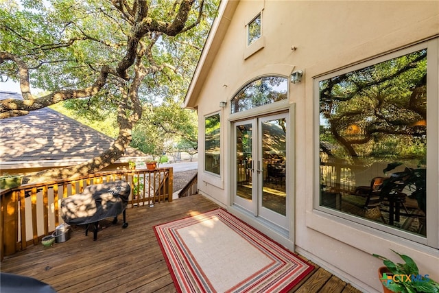 9063 Schoenthal Rd, San Antonio, TX 78266 - wooden terrace with french doors
