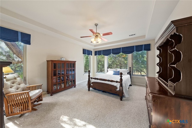 9063 Schoenthal Rd, San Antonio, TX 78266 - bedroom featuring a raised ceiling, carpet floors, and ceiling fan