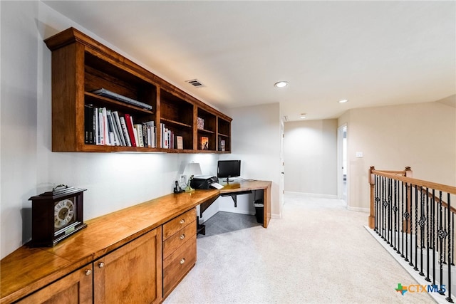 9063 Schoenthal Rd, San Antonio, TX 78266 - office area with built in study area, light colored carpet, and recessed lighting