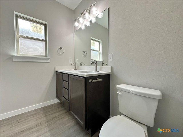 bathroom featuring vanity, wood-type flooring, and toilet