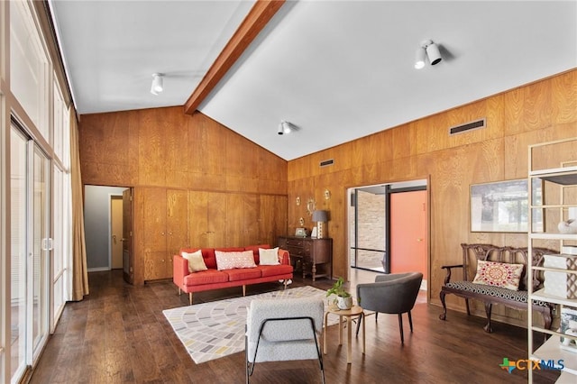 2506 Bon Aire Ave, Victoria, TX 77901 - living room with wooden walls, dark wood-style flooring, and plenty of natural light