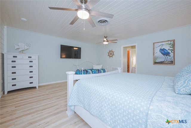 bedroom featuring ceiling fan and light wood-type flooring