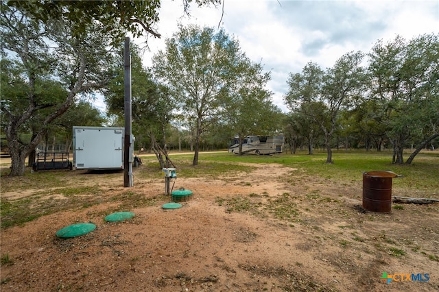 view of yard with a storage unit