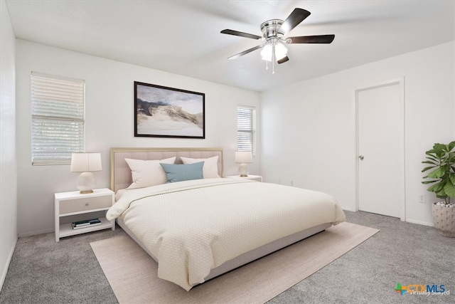 bedroom featuring carpet flooring and ceiling fan