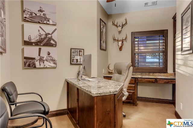 office area with ceiling fan