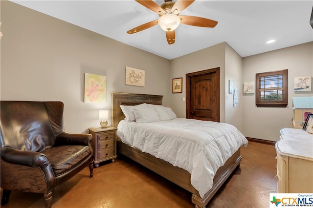 bedroom featuring ceiling fan