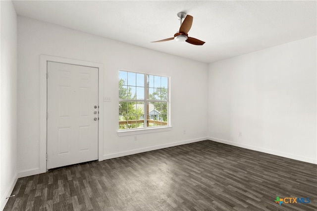 entrance foyer featuring ceiling fan and dark hardwood / wood-style flooring