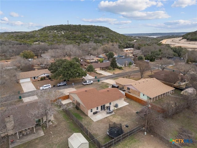 drone / aerial view featuring a mountain view