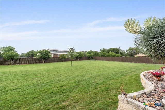 view of yard with a fenced backyard