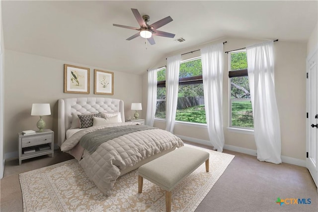 781 Meridian Dr, New Braunfels, TX 78132 - bedroom with lofted ceiling, light colored carpet, and baseboards