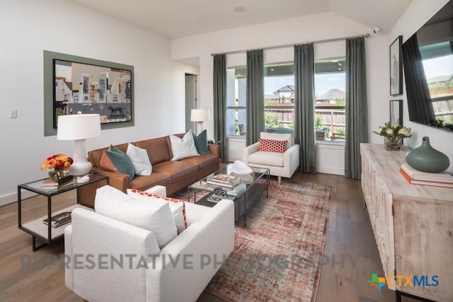 living area featuring wood finished floors