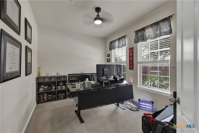6333 Iris Run, New Braunfels, TX 78132 - home office featuring a ceiling fan and carpet floors