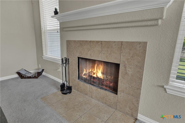 6333 Iris Run, New Braunfels, TX 78132 - detailed view of a tiled fireplace and carpet floors