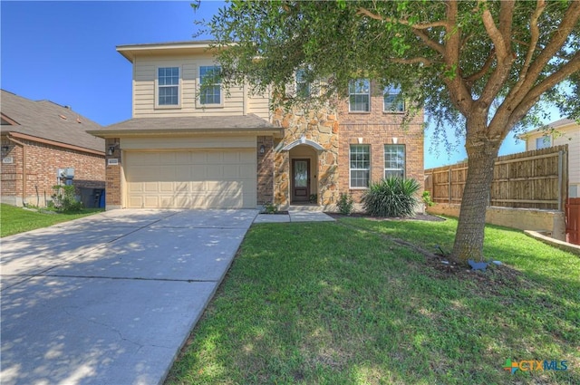 6333 Iris Run, New Braunfels, TX 78132 - traditional-style home featuring a garage, concrete driveway, and stone siding