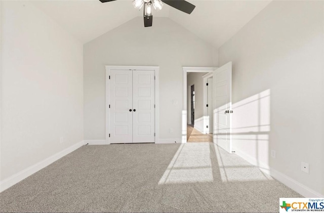 122 Overlook Trl, Copperas Cove, TX 76522 - unfurnished bedroom featuring carpet floors, vaulted ceiling, baseboards, and ceiling fan