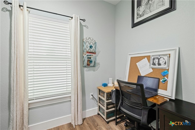 office area featuring a healthy amount of sunlight and light hardwood / wood-style flooring