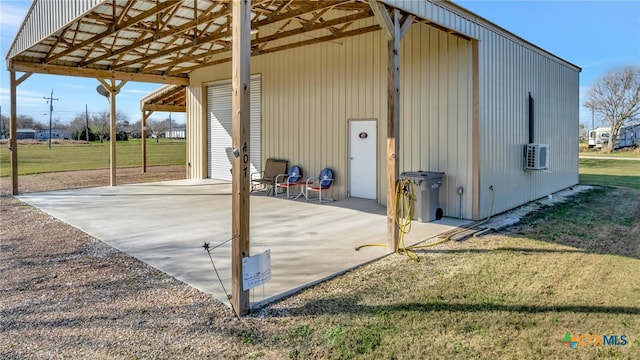 view of outbuilding with a lawn